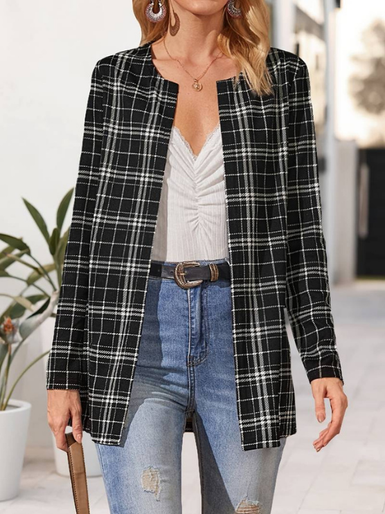 Alina | Women's Stylish Plaid Jacket | Long